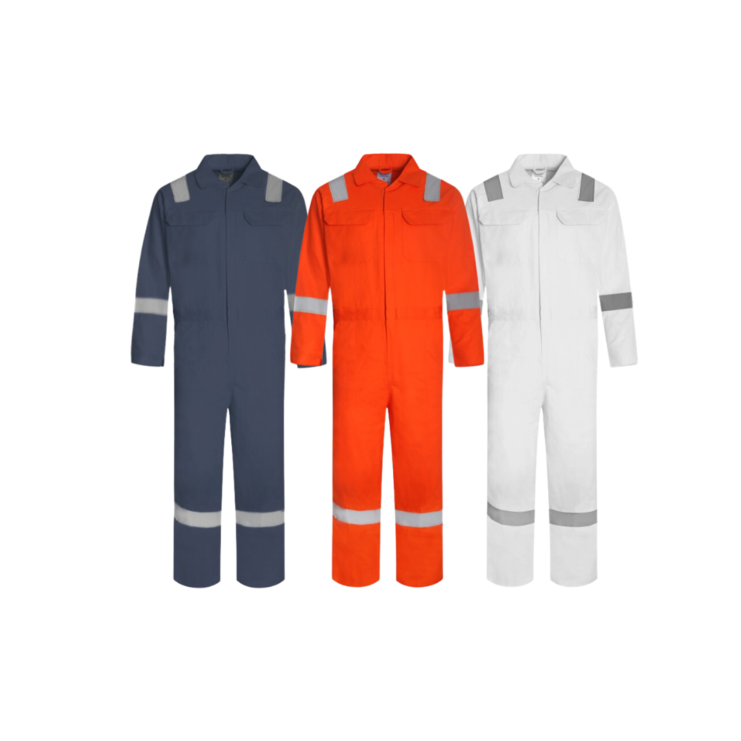 BOILER SUITS ชุดหมีพร้อมแถบสะท้อนแสง 100% COTTON COVERALL WITH REFLECTIVE TAPE